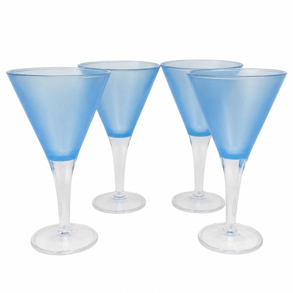 VTG 4 Frosted Blue Acrylic Plastic Martini Cocktail Glasses‎ Retro Poolside 8"